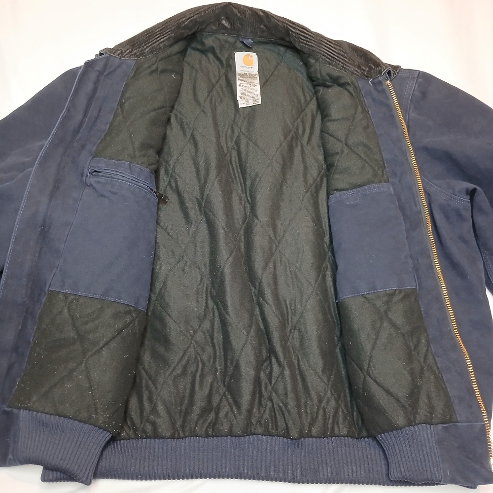 Carhartt Santa Fe Jacket J14 MDT Navy/Black Mens Size 2XL Leather Patch Quilted - Picture 10 of 11